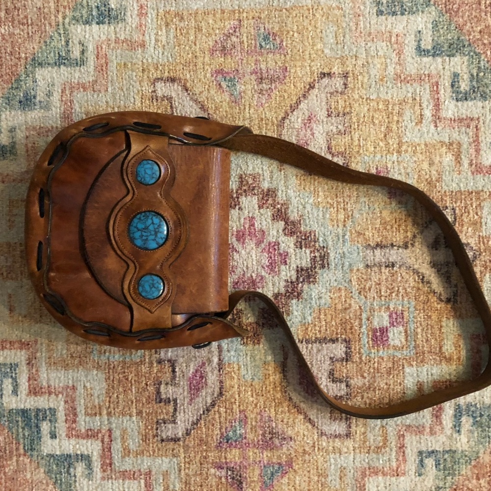 - Vintage leather and turquoise shoulder bag!